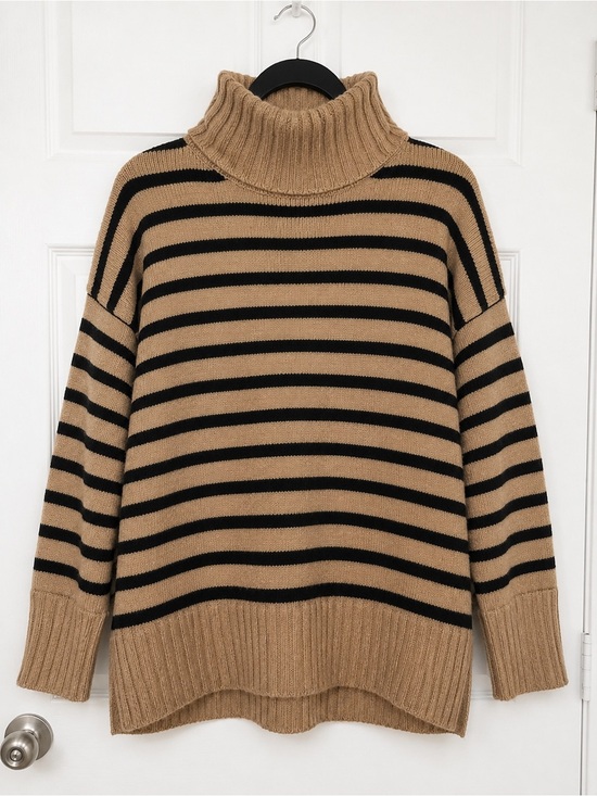 a new day Sweaters - Turtleneck Sweater Cream Black Chunky Knit Size Medium